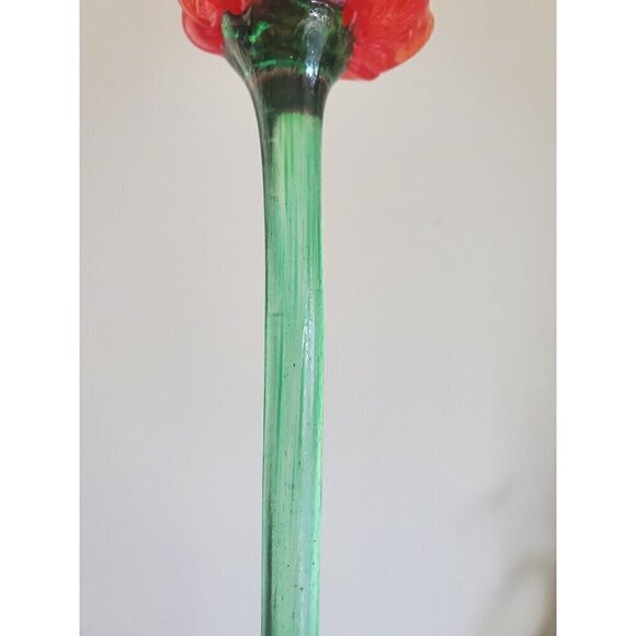 Hand Blown Art Glass Long Stem Tulip Flower 14.25 Inches Long Red Unsigned EUC - Picture 6 of 7